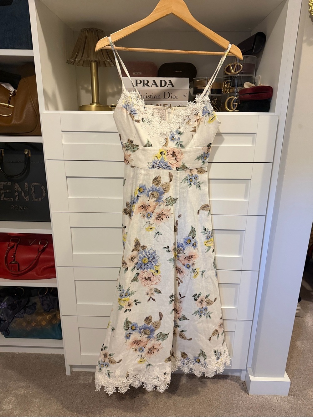 Zimmermann White Floral Lace-Trim Linen Dress - Picture 4 of 8